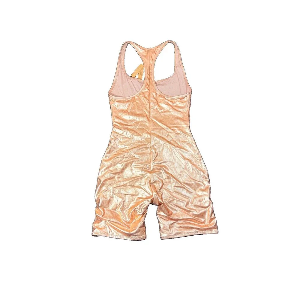 SKIMS Swim Women's Champagne Gold Metallic Racerback Romper Suit Size Medium NWT